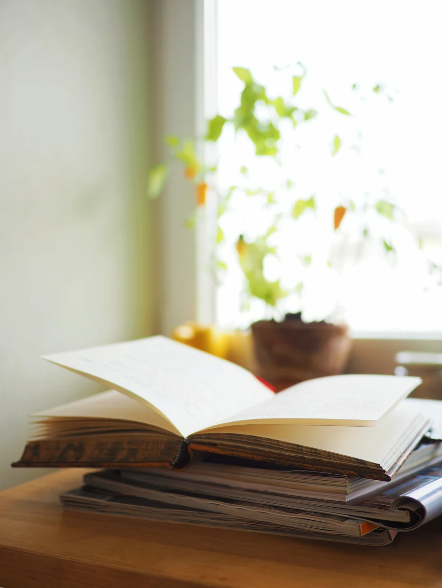 Un libro aperto accanto a una finestra, con luce naturale sulle pagine